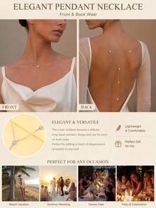 1pc Rhinestone Clover Front-Back Draping Necklace With Back Chain, Double-Sided Wearable Crystal Flower Y-Shaped Back Chain, Women's Backless Satin Evening Gown Bridal Simple Shiny Back Accessory - Rhinestone - View 3