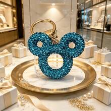 Disney 1pc Sparkly Rhinestone Mouse Head Keychain, Bling Crystal Bag Charm Key Ring Gift - P - View 14