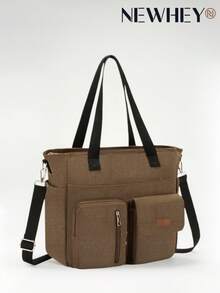 NEWHEY Men's Canvas Tote Bag, Large Capacity Multi-Compartment Design, Waterproof And Wear-Resistant, Fits 12.9 Inch Tablet, Reinforced Handle + Adjustable Crossbody Shoulder Strap, Suitable For Office Commute And Campus School - Multicolor - View 8