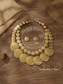 European American African Exaggerated Bohemian Multi-Layer Colorful Wooden Bead Necklace - Gold - View 2