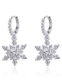 1 par de pendientes de copo de nieve con strass navideños, joyería romántica para mujeres - Multicolor - Ver 4