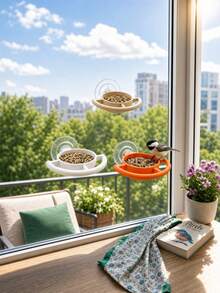 1pc Suction Cup Window Mounted Parrot Feeding Bowl With Double-Sided Grip Ring, Multi-Color Detachable Food Container, Wall-Mounted/Glass-Mounted, Suitable For Indoor/Outdoor Window Parrot Feeding Setup, Bird Cage Accessory - one-size - View 2