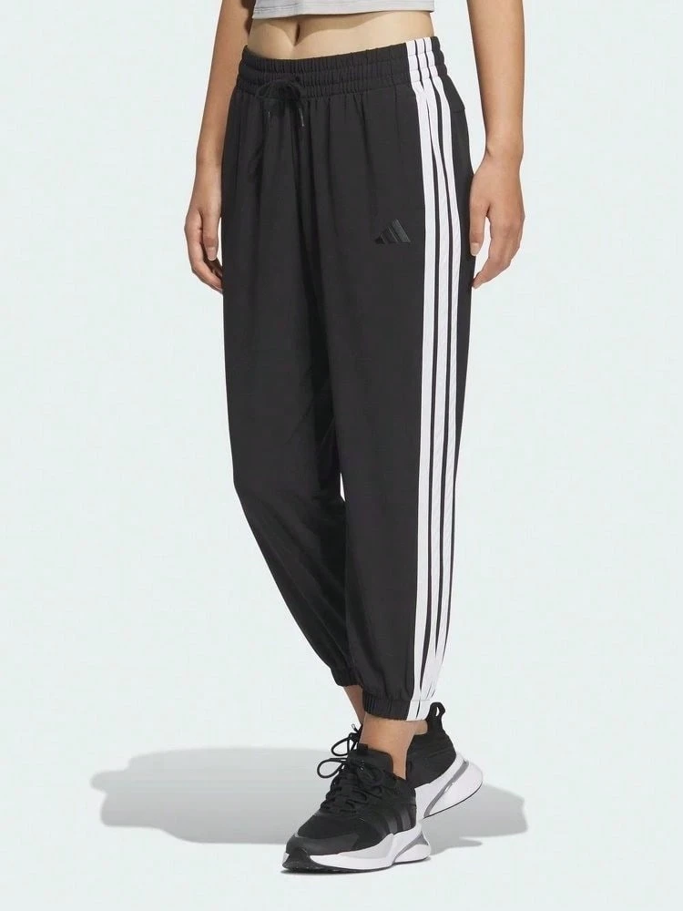 Adidas Women's Three Stripes Comfortable Breathable Woven Sports Pants - Black and White - View 1