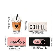 4件組 Coffee Mode ON 3D冰咖啡杯頂飾，鄉村農舍風粉黑咖啡桌裝飾牌，式木製裝飾，適用於分層托盤、咖啡吧、檯面、層架、廚房咖啡區居家裝飾，咖啡吧裝飾，廚房裝飾 - H - 查看 4