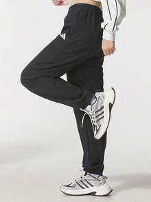 Adidas New Women's Trefoil Woven Fleece-Lined Warm Joggers - Black - View 3