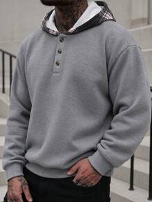 Men's Spring/Autumn Daily Commute Houndstooth Fashion Casual New Sweatshirt - Grey - View 3