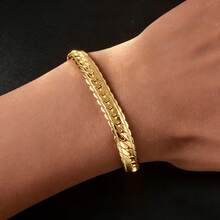 Brazalete de Cobre Clásico Tejido Minimalista de Lujo Italiano 750 Chapado en Oro de 18K, Adecuado para Hombres y Mujeres para Uso Diario y de Fiesta - Amarillo Oro - Ver 3