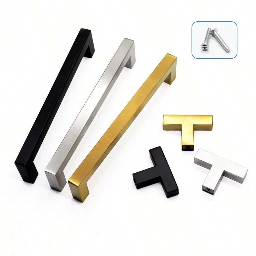 1pc Silver Stainless Steel Cabinet Handle Square Furniture Hardware Kitchen Cabinet Wardrobe Door Drawer Pull