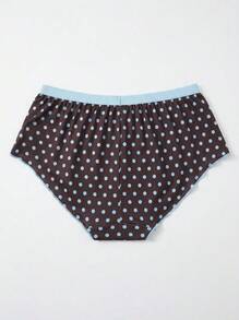 Aesletic Celana Dalam Segitiga Wanita Nyaman Motif Polkadot Cokelat & Biru Vintage dengan Hiasan Pita & Rumbai yang Manis - Biru - View 4