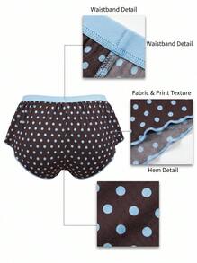 Aesletic Celana Dalam Segitiga Wanita Nyaman Motif Polkadot Cokelat & Biru Vintage dengan Hiasan Pita & Rumbai yang Manis - Biru - View 5