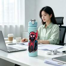 5 piezas Vasos de agua portátiles con tapa abatible y cierre, adecuados para adolescentes, patrón de superhéroe con graffiti, impresión multicolor, aplicables para estudio, trabajo, deportes, ocio, juegos, viajes e hidratación diaria - Multicolor - Ver 2