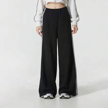 Adidas New Clover Women's Loose Straight-Leg Wide-Leg Knit Pants - Black and White - View 4