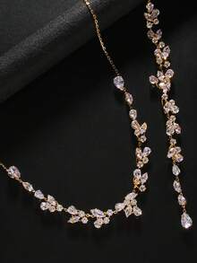 1pc Rhinestone Flower Reversible Necklace With Back Chain, Rhinestone Flower Collarbone Chain Paired With Long Water Drop Crystal Back Drop Chain, Women's Backless Wedding Dress Evening Gown Bridal Shiny Back Accessory - Rhinestone - View 6