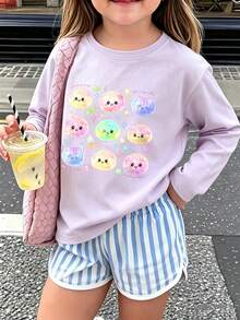 Teen Girls Cute Japanese Style Jellyfish Pattern Round Neck Long Sleeve T-Shirt, Casual Soft Top - Mauve Purple - View 9