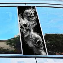2pcs Triple Skulls Smoke Car B Pillar Vinyl Decal, Gothic Skeleton Smoke Pattern Auto Middle Window Sticker, Waterproof Horror Skull Car Door Pillar Decor Sticker For SUV Truck Van - Triple Skull - View 3