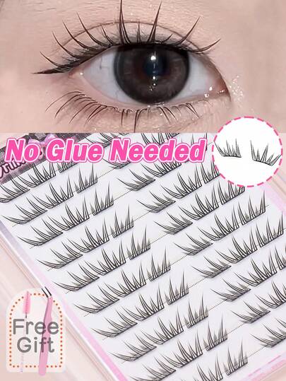 No Glue Needed Self Adhesive Manga Lash Clusters Natural Wispy Spiky Individual Eyelashes Reusable Segmented DIY False Eyelash Extensions With Free Lash Tweezers And Brush Gift For Daily Eye Makeup