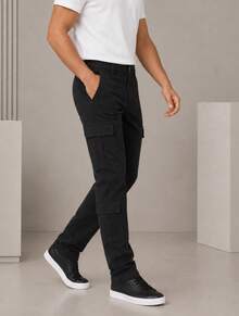 Calça Cargo Masculina Preto Estilo Casual Báscio Chic Moda Gringa Usual Streat Moderna - Preto - Visão 1