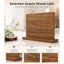 Magnetic Block, Acacia Wood Countertop Magnetic Holder Double-Sided - Holds Up To 12 Knives Metal Kitchen Tools, Brown - Multicolor - View 4