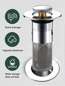 1/2/3 Packs Stainless Steel Pop-Up Sink Drain Stopper With Removable Filter Basket, Fits Bathtub/Shower Drain Cover, Collects Hair, Easy Snap-In Replacement Plug To Clear Clogs (No Chemicals/Easy To Clean) Prevents Clogs And Jewelry Loss - Multicolor - View 3