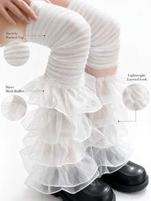 Ruffled Tulle Leg Warmers Sheer Tiered Mesh Sock Covers, Ruched Sheer Frilly Leg Sleeves, Multi Layer Flounce Fairy Lolita Leg Warmers, White See Through Ruffle Leg Cuffs For Girls Daily Outfit Cosplay Party - Multicolor - View 9