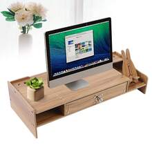 SENDERPICK Support pour écran d'ordinateur portable, support en bois à fixer sous un meuble, support pour ordinateur portable, rehausseur de table avec tiroir, verrou et support pour smartphone, 48 x 20 x 10,5 cm [Idéal comme cadeau pour vos proches] - Voir 7