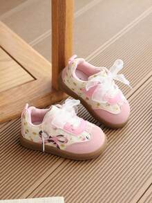 1 Pasang Sepatu Sneakers Putri Baru Musim Semi/Musim Gugur untuk Anak Perempuan, Sepatu Latihan Bertali Gaya Korea, Sepatu Sol Lembut untuk Balita - Berwarna merah muda - View 3