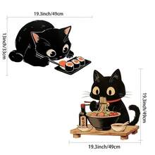 5/2/1pc Japanese Cartoon Black Cat Sushi Ramen Wall Stickers, Colorful Self Adhesive PVC Removable Wall Decals, Kitchen Dining Room Restaurant Cute Aesthetic Home Wall Decor Stickers - Gluttonous Cat - View 3