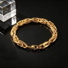 1pc Stainless Steel Thick Classic 18K Gold Plated Hip Hop Punk Style Braided Bracelet, Unisex Fashion Accessory, Suitable For Daily And Party Wear - Gold - View 5