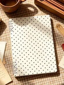 Campus Style Minimalist Polka Dot Notebook, Fresh Black And White Polka Dot Cover Student Writing Office Record Diary - Pink Brown Polka Dot Notebook, Ideal Choice For Back To School Supplies, Learning Supplies - Perfect Gift For Students - Exquisite Storage And Planner Notebook, Decorated With Polka Dot Theme - Very Suitable For Daily Use And Organization. - Multicolor - View 3