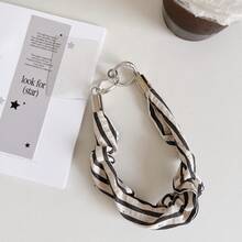 Striped Twisted Ruched Fabric Phone Wrist Strap, Tiny Rhinestone Embellished Short Cloth Hand Lanyard, Anti-Lost Phone Case Accessory With Clear Connector Tabs - Multicolor - View 10