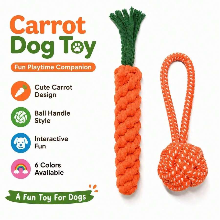 Cute Carrot Dog Chew Toy, Durable Interactive Training Rope Toy, Suitable For Small And Medium Dogs Chewing And Interaction. Multi-Functional Dental Rope, Indoor And Outdoor Training And Teeth Cleaning, Designed For Strong Chewers, Suitable For All Dog Breeds (Puppies And Adult Dogs) - Multicolor - View 1