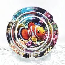 珊瑚礁小丑魚創意圖案玻璃菸灰缸，3.34英吋圓形菸灰缸裝飾，居家裝飾菸灰缸，送給朋友的禮物 - 魚 - 查看 1