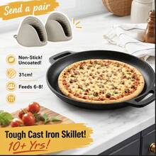 Pre-Seasoned Cast Iron Frying Pan & Pizza Pan Set – 11.02 In / 12.2 In Round Skillets With Ergonomic Handles | Even Heat Distribution For Pancakes, Steaks, Flatbreads | Versatile For Stovetop, Oven, Grill & Outdoor Cooking | Rustic Kitchen Essential - 0.79 X 11.02inch Baking Pans + 1 Pair Of Heat-resistant Tongs - View 2