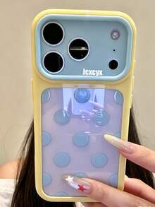 可愛極簡粉色波點糖果色手機殼，適用於 iPhone 17 Pro Max 17 Pro 17 16 Pro Max 16 Pro 16 15 Pro Max 15 Pro 15 14 Pro Max 14 Pro 14，亮面果凍色防摔背蓋 - 黃藍色 - 查看 1