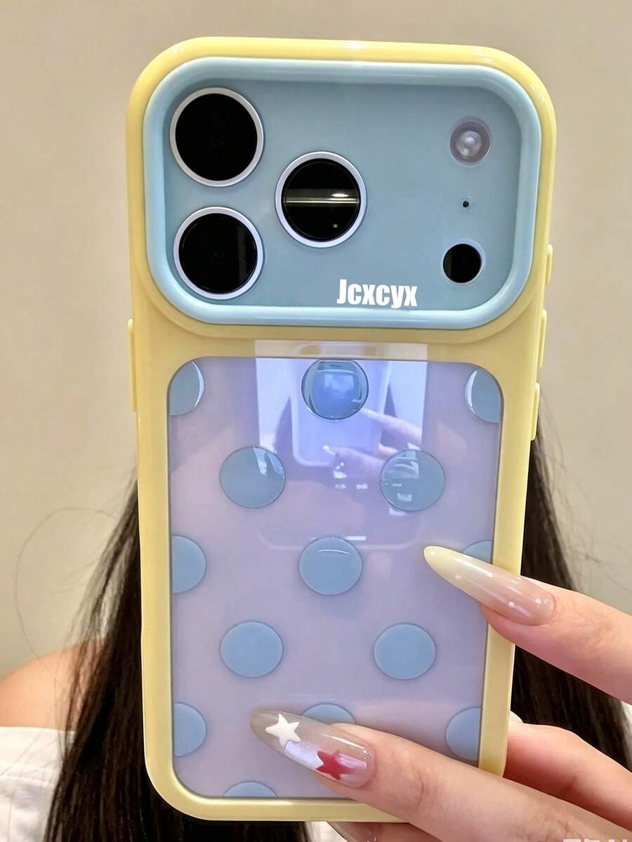 可愛極簡粉色波點糖果色手機殼,適用於 iPhone 17 Pro Max 17 Pro 17 16 Pro Max 16 Pro 16 15 Pro Max 15 Pro 15 14 Pro Max 14 Pro 14,亮面果凍色防摔背蓋 - 黃藍色 - 查看 1