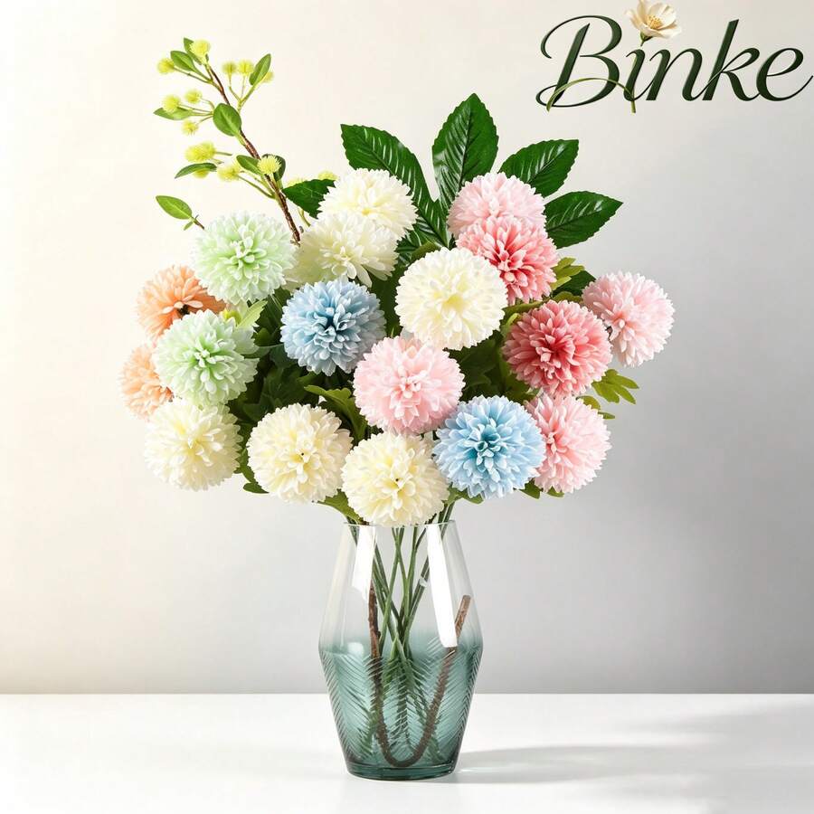 Artificial Double-Head Hydrangea, Artificial Round Chrysanthemum Silk Flower, Single Stem Artificial Flower, For Home Vase Decoration, Wedding Party Arrangement