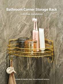 2pcs Corner Shower Caddy, No Drilling Corner Storage Rack, Wall-Mounted Storage Shelf Shampoo Holder, Bathroom Shelf, Toilet Triangle Storage Rack, Bathroom Toilet Shower Corner Rack - Gold Two Sets - View 3