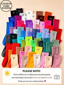 1/10/20/30 Pairs All-Season Random Candy Fun Character Daily Heart Pattern Sweet Minimalist Versatile All-Match Unisex Socks - Multicolor - View 1