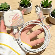 Kompatibel dengan Casing Pelindung Charger Apple 18/20W, Kabel Data Anti Jatuh Anti Pecah Bahan TPU Tahan Aus, Pelindung Berkualitas Tinggi, Motif Katak Lucu dan Motif Bunga Hitam/Pola Pita Ungu Hitam/Pola Hati Berwarna-warni/Pola Hati Pelangi, Set Kombinasi 3 Bagian - MultiWarna - View 11