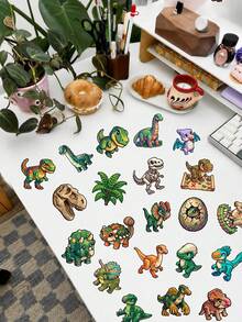 50Pcs Cute Pixel Dinosaur Vinyl Sticker Set, Pixel Art Dino Decals For Dinosaur & Pixel Art Lovers Gift, Back To School Supplies Craft Kit & Journal Supplies - Multicolor - View 3