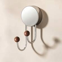 No Punch Suction Hooks, Rustproof Stainless Steel Bathroom Robe Hooks, Vintage Wooden Bead Dual Hanging Hooks, Strong Load Bearing Removable Wall Mount Hooks For Entryway Bedroom Washroom - Multicolor - View 10