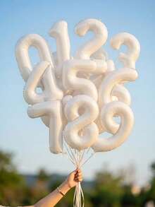 1 pieza Globo decorativo con diseño de número, globo decorativo de poliamida moderna para fiesta - Beis - Ver 4