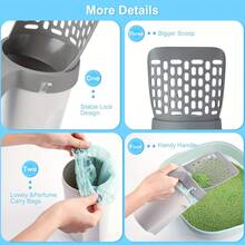 Multifunctional Cat Litter Scoop With Built-In Trash Bag Storage, Large Slotted Cat Litter Scoop With Ergonomic Handle, Portable Easy Clean Litter Box Cleaning Tool For Cats, Pet Waste Removal Accessory, Indoor Cat Supplies, Litter Box Accessories - Grey - View 8