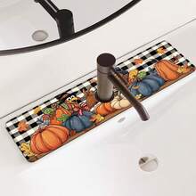 1pc Thanksgiving Multi-Color Pumpkin Pattern, Non-Slip Faucet Splash Guard, Bathroom Faucet Splash Pad, Mud Guard, Moisture-Proof Non-Slip Faucet Mat, Kitchen Countertop Accessory. Protect Your Kitchen Countertop, Thanksgiving Halloween Autumn Decoration Supplies. - Multicolor - View 2
