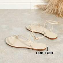 Women's Fashionable Comfortable Round Toe Open Toe Cross Strap Flat Sandals With Buckle Strap, Casual Versatile For Spring And Summer - Off-white - View 9