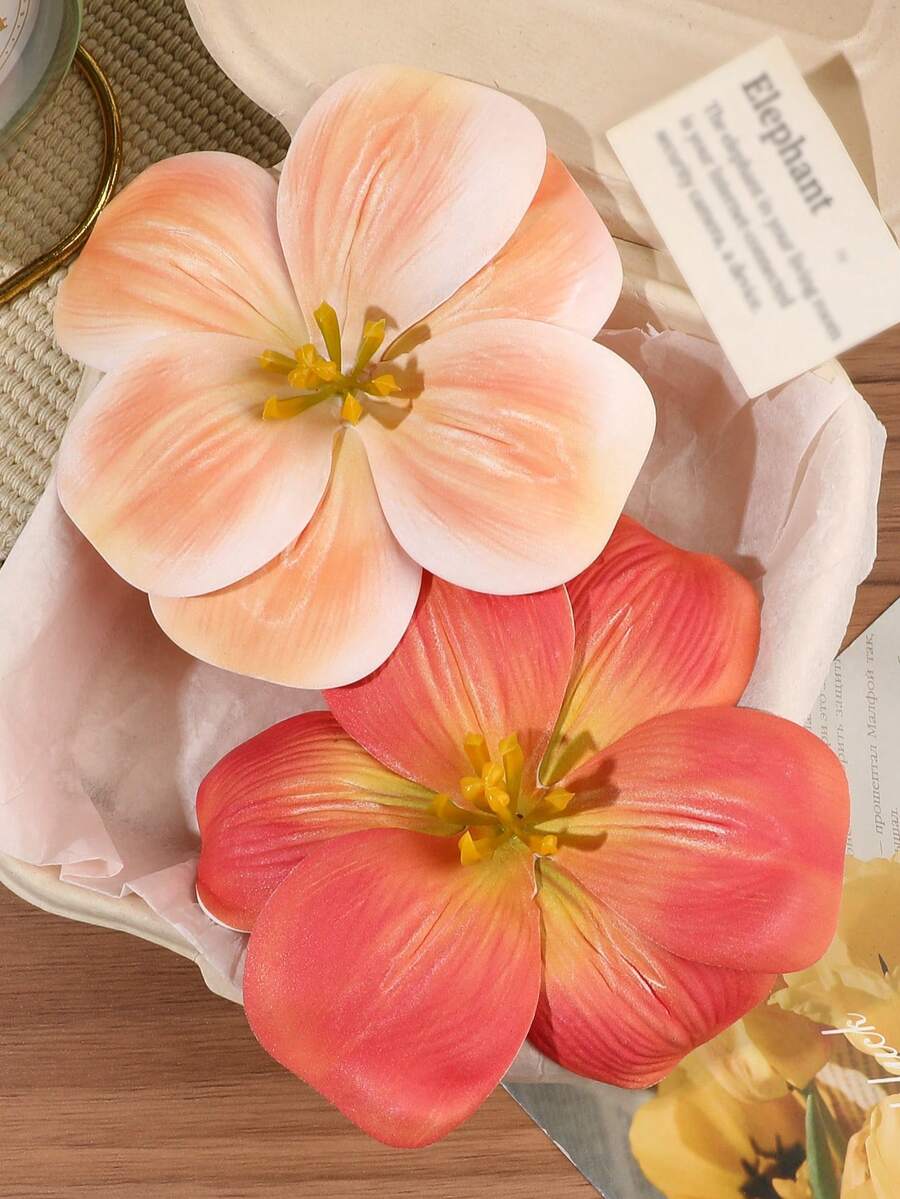 2件組夏威夷波希米亞風橘紅色鬱金香花朵髮夾 鴨嘴側瀏海夾 柔亮沙灘風 高質感派對營火髮飾 - 彩色 - 查看 1