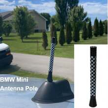 TRTY 1pc Universal Black & White Checkered Racing Short Car Antenna, AM/FM Radio, With M5/M6/M7 Brass Adapter Screws, Roof Antenna For Mini All Models, Chevrolet, GMC Sierra, Kia, SUV, Sedan, Truck, Exterior Racing Style Accessory - Mini Antenna - View 2