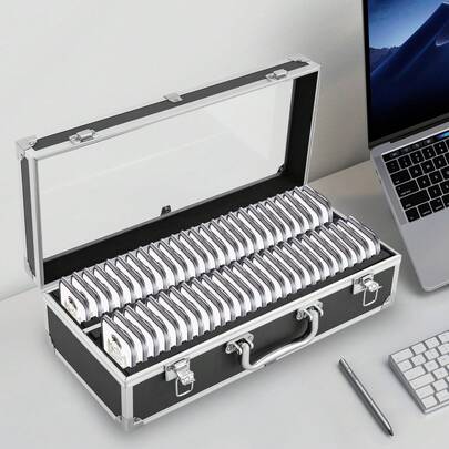 Miumaeov 50 Portable  Universal Coin Slab Storage Case Transparent Top Lid Secure Buckles Comfort Grip Handle Protective Coin Display Carrying Case Gift For Coin Enthusiasts Collectors
