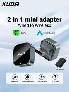 XUDA 2026 新款智能車載盒，2合1無線 CarPlay 與 Android Auto 迷你轉接器，有線轉無線，CarPlay 轉換器，快速自動連接，無延遲，小巧優雅智能盒，時尚便攜，附 USB/USB-C 接口 - B - 查看 13