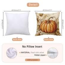 4pcs Autumn Vintage Letter Maple Leaf Pumpkin Pillow Covers, Single-Sided Printed Skin-Friendly Peach Skin Velvet Material, 45*45CM Cushion Covers Suitable For Home Bedroom Living Room Room Party Decoration, Watercolor Hand-Painted Pumpkin Autumn Atmosphere Sofa Decorative Cushion Covers Holiday Gift Giving, Pillow Insert Not Included - Multicolor - View 3
